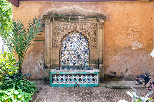 Rabat, Morocco - 5 January 2013: Water fountain at the Kasbah of the Udayas (Kasbah des Oudaias), Rabat, Morocco