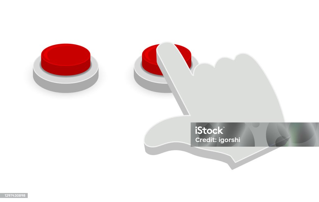 Hand Click Red Button Red Button With Hand 3d Stock Illustration - Download Image Now ...