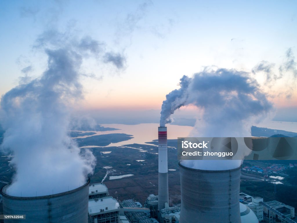 Modern Powerplant producing heat Fuel and Power Generation Stock Photo