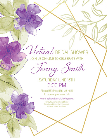 Pretty Watercolor Flowers Virtual Bridal Shower Party Invitation