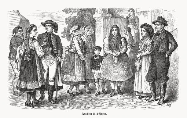 istock Folk costumes in Bohemia, wood engraving, published in 1893 1297432862