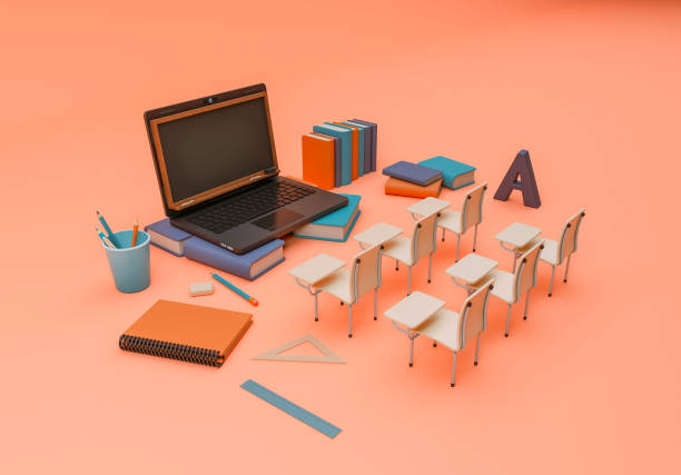 istock 3D Illustration. School supplies and items with laptop. 1297435896