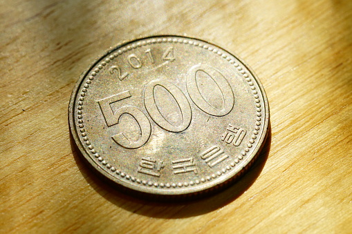 Close-up 500 south korean wons coin
