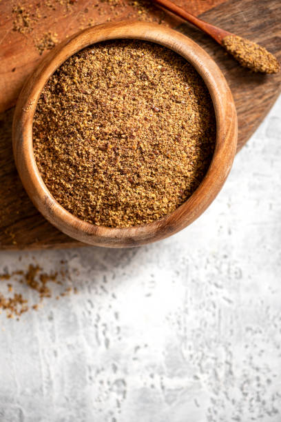 istock Ground flaxseeds in a wooden bowl 1297438086