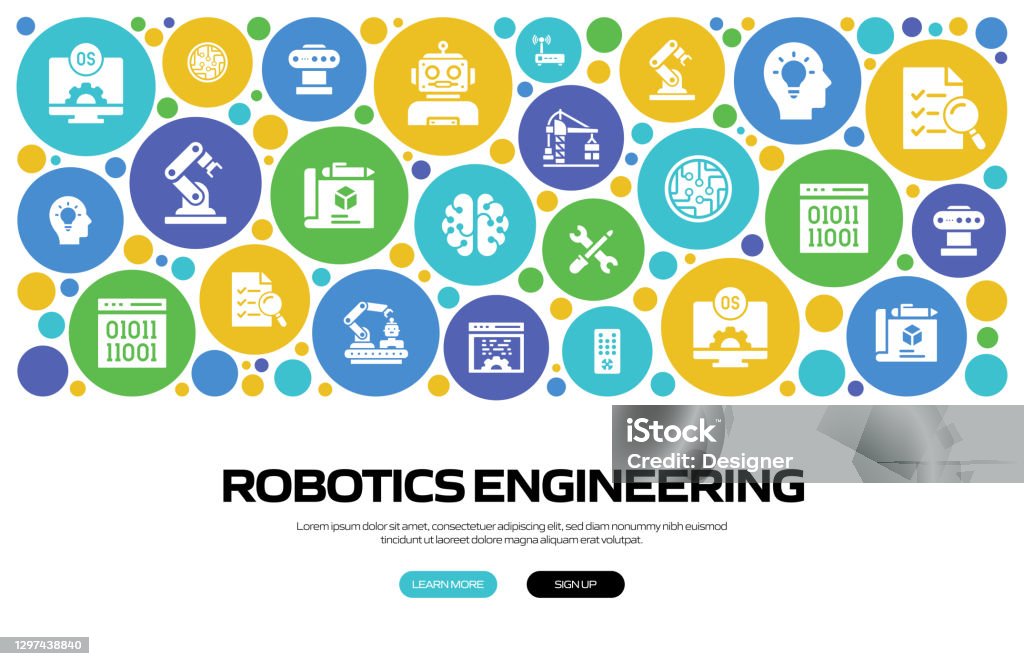 Robotics Engineering Related Modern Line Style Vector Illustration ...