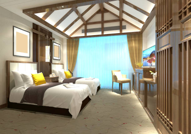 istock 3d render of luxury hotel suite room, bedroom 1297439549
