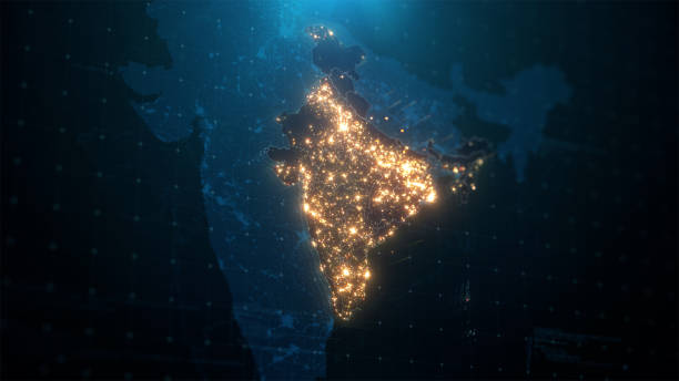 istock Night Map of India with City Lights Illumination 1297440064