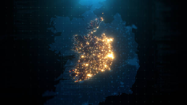 istock Night Map of Ireland with City Lights Illumination 1297440077