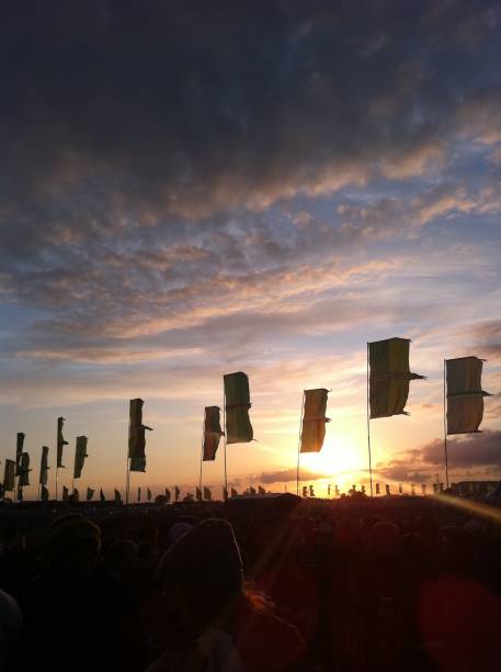 Glastonbury music festival flags. stock photo