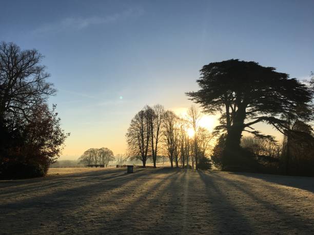 A crisp winter morning in the English countryside. stock photo