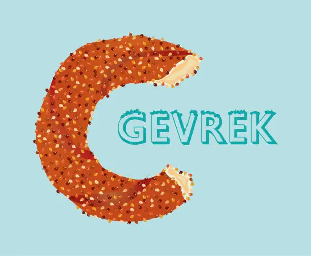 Vector illustration of Freshly baked bagels (simit - gevrek veya kuluri) on a sesame bun.