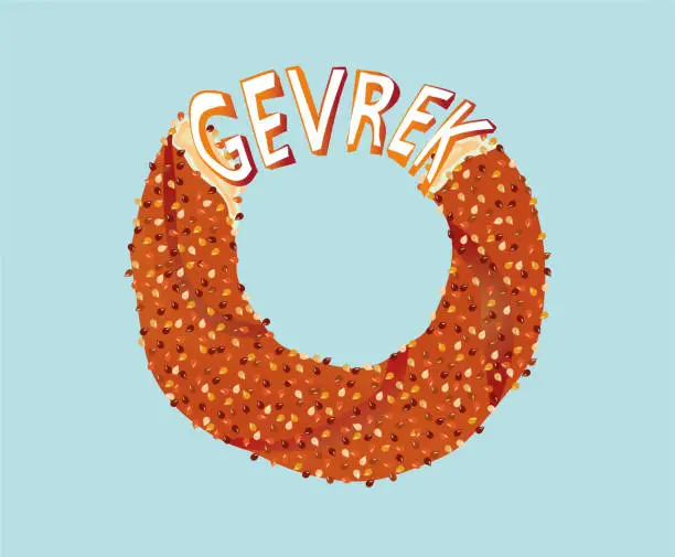 Vector illustration of Freshly baked bagels (simit - gevrek veya kuluri) on a sesame bun.