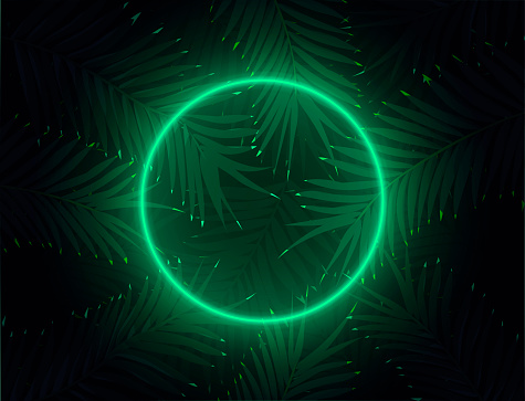 Electrowave Popwave Fluorecent Neon Circle in Darksynth Spacewave Jungle Background