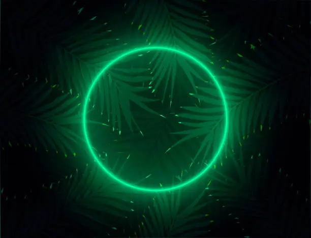 Vector illustration of Electrowave Popwave Fluorecent Neon Circle in Darksynth Spacewave Jungle Background
