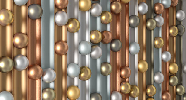 metallic spheres of different materials minimalist abstract background. 3d render.