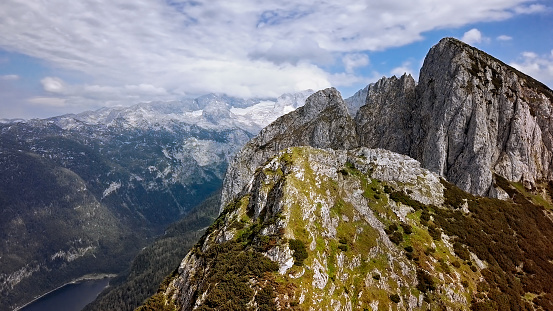 Part of the peak of Pale di San Martino mountains with the mountain refuge