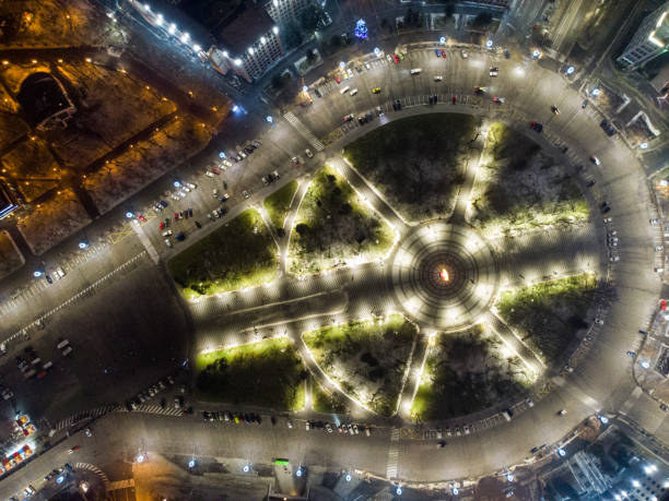 istock Aerial night look down view Freedom Square circle 1297448702