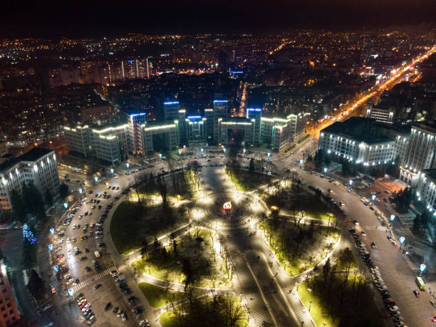 istock Freedom Square (Kharkiv) night lights of Derzhprom 1297448736
