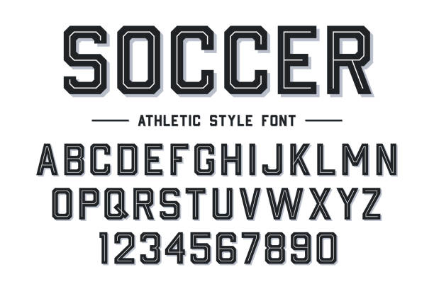 運動風格字體。足球，足球風格的字體與行。運動風格的字母和數位棒球，籃球，足球和足球套件 - american football 幅插畫檔、美工圖案、卡通及圖標