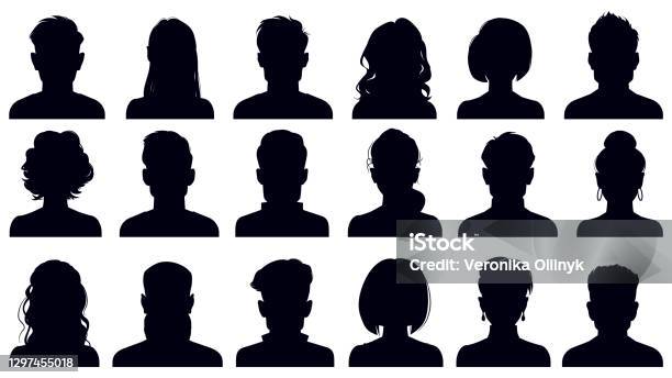 Avatar Portrait Silhouettes Woman And Man Faces Portraits Anonymous Characters Avatars Adult People Head Silhouettes Vector Illustration Set Stock Illustration - Download Image Now