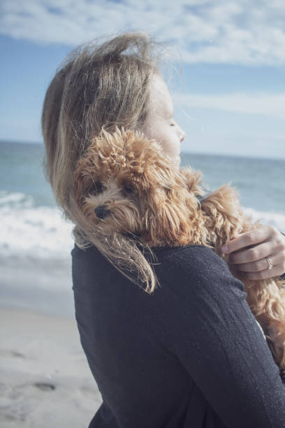 istock Cuddles with Puppy in Beach 1297459110