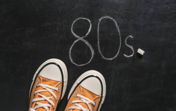 istock Sneakers and Word 80s chalk hand drawn on blackboard 1297459192