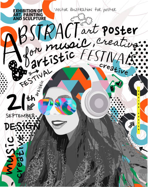 Abstract posters for art and music festivals. Vector illustrations of youth, modern backgrounds, textures and patterns and eclecticism. Drawings and geometric shapes Abstract posters for art and music festivals. Vector illustrations of youth, modern backgrounds, textures and patterns and eclecticism. Drawings and geometric shapes teenager illustrations stock illustrations