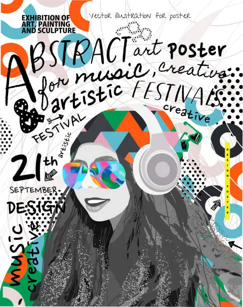 Vector illustration of Abstract posters for art and music festivals. Vector illustrations of youth, modern backgrounds, textures and patterns and eclecticism. Drawings and geometric shapes