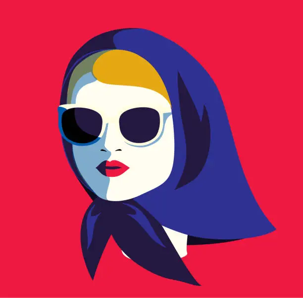 Vector illustration of Fashion woman in sunglasses and kerchief. glamourous girl. Fashionable female portrait for prints, cards