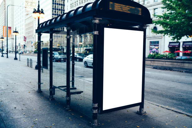 istock Modern empty billboard on bus station in Chicago city 1297460609