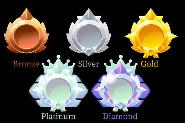 vector vergibt medaillen gold, silber, bronze, platin und diamant. - platinum stock-grafiken, -clipart, -cartoons und -symbole