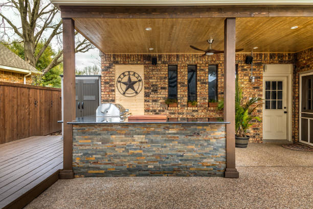 istock Modern outdoor kitchen that has been freshly built 1297463797