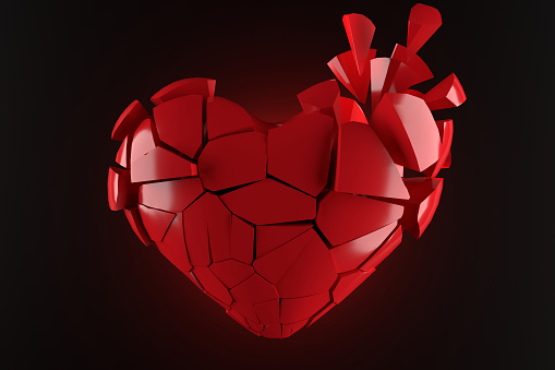 Broken heart wallpaper design. 3D rendering.