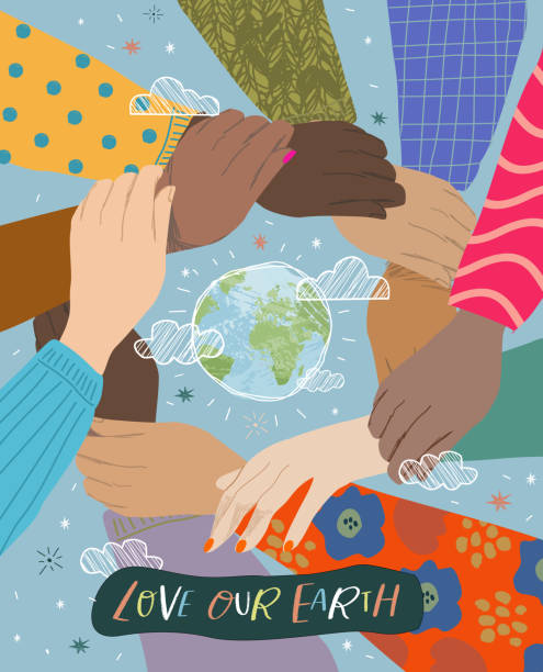 Earth Day! Vector illustration on the theme of love, ecology and protection of our planet earth, protecting the hands of people. Social poster or freehand drawing Earth Day! Vector illustration on the theme of love, ecology and protection of our planet earth, protecting the hands of people. Social poster or freehand drawing hand drawing background stock illustrations