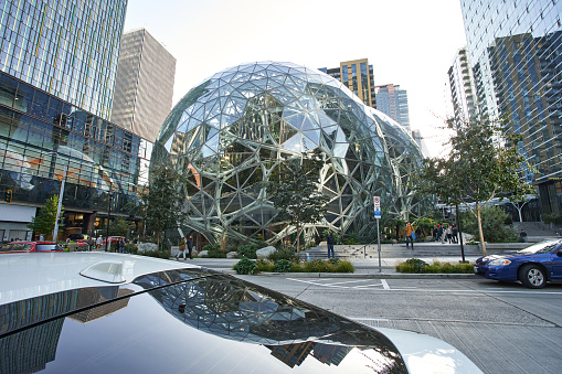 Seattle, Washington, USA - Oct 14, 2019: The Amazon Headquarters campus in Seattle, Washington.