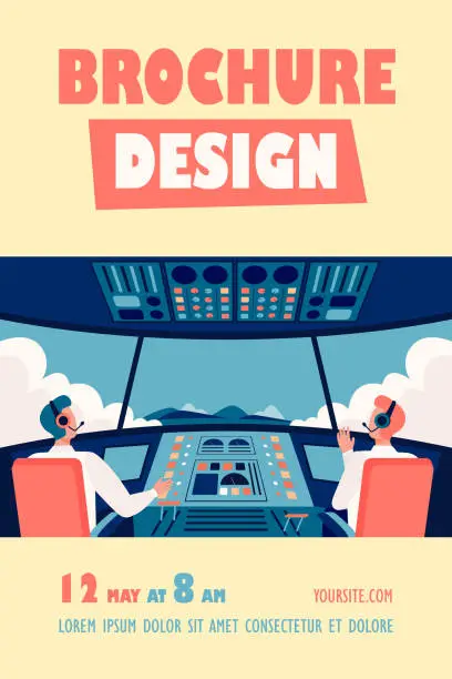 Vector illustration of Colorful airplane cockpit isolated flat vector illustration