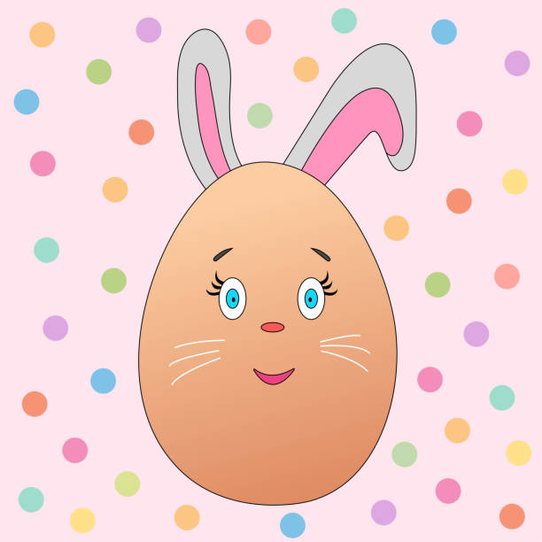 ilustrações, clipart, desenhos animados e ícones de coelho de ovo bonito em um fundo rosa com bolinhas. feriado de páscoa. caráter alegre para crianças. ilustração do vetor isolada. - rabbit ear antenna