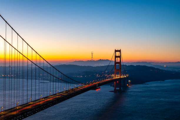 Daybreak over San Francisco from Battery Spencer The sun rises over San Francisco and the Bay Area, as seen from Battery Spencer in the Marin Headlands. west marin stock pictures, royalty-free photos & images