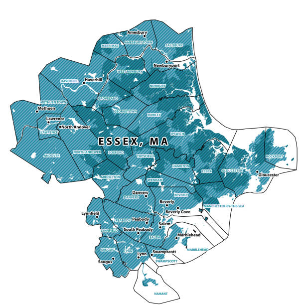 Massachusetts Essex County Vector Map Massachusetts Essex County Vector Map. Blue-gray striped design, light shapes are urban areas, dark shapes are rural areas. All source data is in the public domain. U.S. Census Bureau. Used Layer: Census Tiger Tabblock. essex county massachusetts stock illustrations