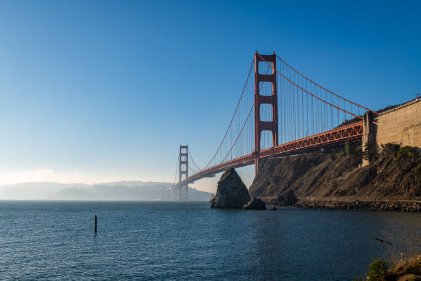 The Golden Gate Bridge from Fort Baker Views of the Golden Gate Bridge during the early morning from Fort Baker and Cavallo Point. west marin stock pictures, royalty-free photos & images
