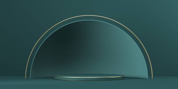 Mock up podium for product presentation dome with golden wire 3D