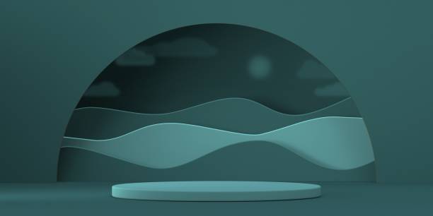 istock Mock up podium for product presentation abstract landscape in circle frame 3D 1297493014