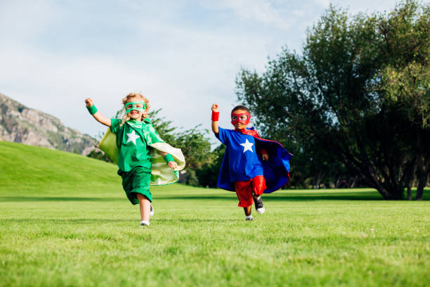 superhero children - partnership creativity superhero child imagens e fotografias de stock