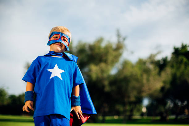 young boy superhero - partnership creativity superhero child imagens e fotografias de stock