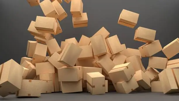 3D illustration of collapsing cardboard