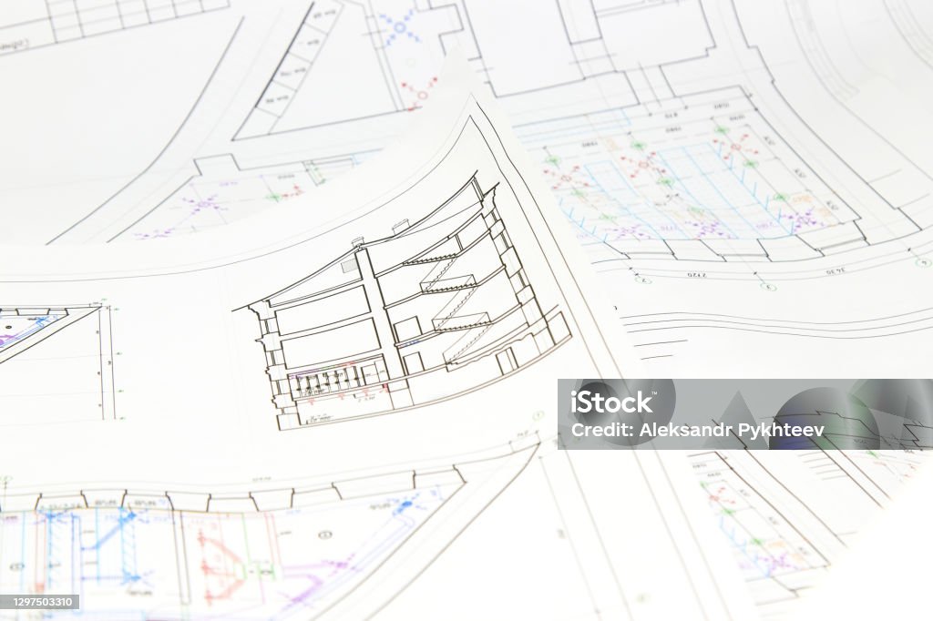Design Drawing Views Architectural Design Drawings Drawings Are Lying On The Table ...