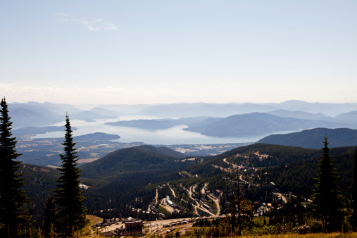 View looking down on Sandpoint  Idaho and  Lake Pend Orielle from the top of Mt. Schweitzer