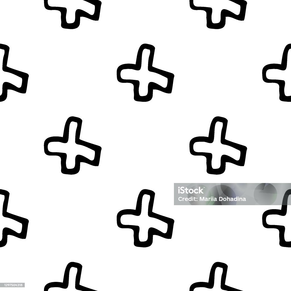 Plus.line Pattern Seamless Pattern With Hand Drawn Plus Doodle Style Vector Illustration ...