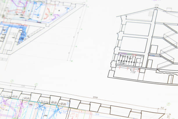istock Architectural design, drawings, drawings are lying on the table. Construction Fund, engineering tools. top view 1297504570
