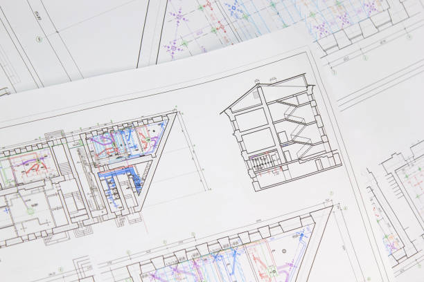 istock Architectural design, drawings, drawings are lying on the table. Construction Fund, engineering tools. top view 1297507512